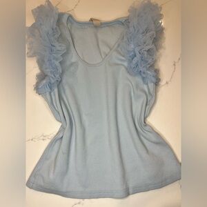 Women's Light Blue Ruffle Sleeve Top